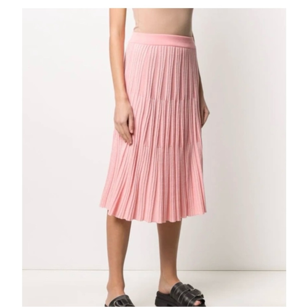 Lurex Ribbed Knit Midi Skirt In Flamingo Pink
